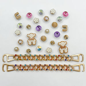 26Pcs Sang Trọng Crocs Jibbitz Charms Gấu Trắng kim cương pha lê khóa giày Có Thể Tháo Rời Đầy Màu Sắc Giày dây xích trang trí Cho Crocs