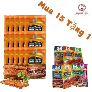 Mua 15 tặng 1 khô heo xông khói pork jerky Quang Hiển đậm đà hương vị tự nhiên thơm ngon gói 50gr