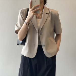SHUFU 2604 Hàng Có Sẵn Áo Khoác Blazer Cho Nữ Áo Croptop Phong Cách Hàn Quốc Áo Khoác Cardigan Ngắn Tay Thời Trang Trang Trọng Công Sở Ngoại Cỡ Áo Khoác Trơn