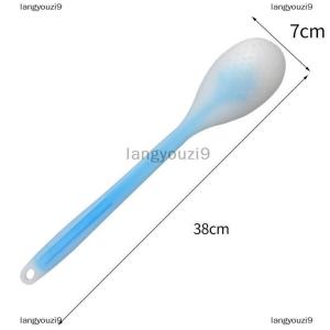 langyouzi9 แปรงทาครีมทาครีมกันแดดอเนกประสงค์ด้ามจับยาวทำจากซิลิโคนแปรงทาตัวสำหรับอาบน้ำที่ทาหลังกันแดด