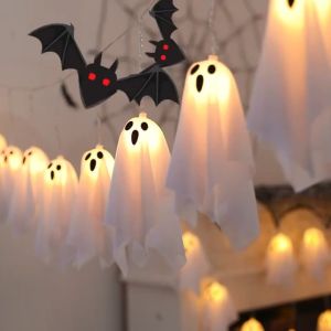 10pcs Halloween Ghost String Lights 2M Remote Control 8 Modes Waterproof Battery Box Party Halloween Decoration