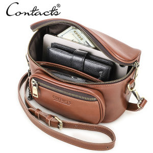 CONTACTS Genuine Leather Crossbody Bags for Women Luxury Designer Phone Pocket Fashion Ladies Bags Handbags Sling Shoulder Bags