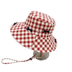 PENGA Versatile Hiking Fisherman Hat Sun Protection Small Lattice Plaid Hiking Cap Fashion Visor Bow Bucket Hat Famale