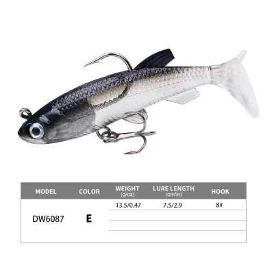 PROBEROS 1PCS T Tail Silicone Soft Lure with Jig Head Hook 11g 13.5 Jig Lure Fishing Bait for Bass Sneakhead Artificial Fake Fish SwimBait Saltwater Freshwater Tackle DW6087