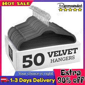 50pcs BEIGE BLACK GRAY PINK Elegant Design - Premium Velvet Hanger by Style Supply Pack of 50 Non-Slip Ultra Thin Aesthetic Home Buddies Estetik Organized