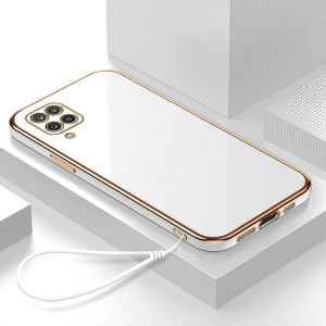 Hontinga Casing Case For Samsung Galaxy A12 M12 A04S A04 Case Fashion Solid Color Luxury Chrome Plated Soft TPU Square Phone Case Full Cover Camera Protection Anti Gores Rubber Cases For Girls