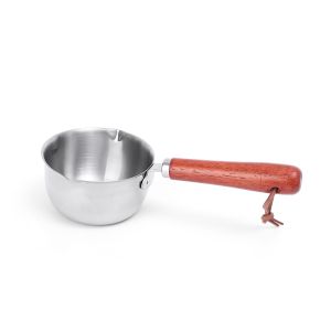304 Stainless Steel Mini Sauce Pan Non Stick Hot Milk Oil Cooking Pot Wooden Handle Frying Melting Pot