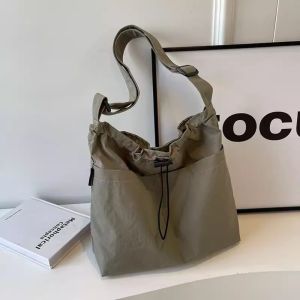 COLOO Korean Style Drawstring Bucket Bag Large Capacity Crossbody Bag Nylon Shoulder Bag Fashionable Tote Bag Women