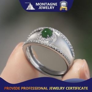 Grade A Jadeite Natural Burma Jade Ring Elegant Design Fine Jewellery 925 Silver Ring Adjustable Size Ring