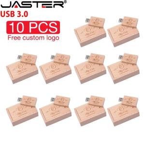 JASTER 10PCS/LOT Wooden USB 3.0 Flash Drive 128GB Free Custom Logo with Box Pen Drive 64GB wedding Gift Memory Stick 32GB U disk2026