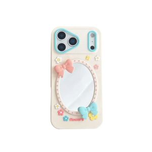 Cute 3D Flower Makeup Mirror Phone Case For iPhone 17 Air 16 15 14 13 12 11 Pro Max Plus Soft Silicone Cover