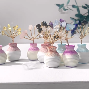 ต้นไม้เงินที่สร้างสรรค์พร้อมแผ่นหินอาเกตเทียมสำหรับเครื่องประดับตกแต่งอัญมณี