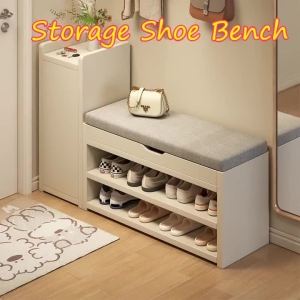 FFBH Large Capacity Shoe Cabinets Durable High Load Bearing Soft Storage Shoe Bench Northern Leisure Solid Wood Living Room Furniture N7Y3P