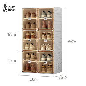 ANTBOX Rak Sepatu Susun Serbaguna Ukuran 12 Sepatu Rak Sepatu Transparan Kekinian Bebas Instalasi