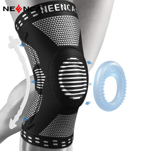 NEENCA Sports Knee Sleeve with Patella Gel Pad & Double‑Sided Metal Spring Stabilizers Breathable Air Knit Knee Compression Sleeve Anti‑Slip Knee Support for Basketball Running Gym Workout Fitness