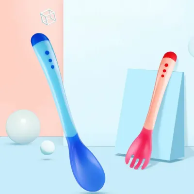 Set Makan Anak Sendok Garpu Bisa Bengkok/Babycare Learning Fork and Spoon Blue Orange Yellow - YOSINOGAWA STORE