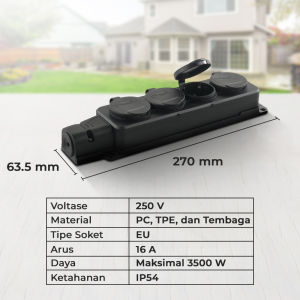 Stop Kontak Tahan Air EU IP54 dengan Soket Penutup Hujan 16A 250V untuk Luar Ruangan