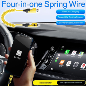 Car Retractable Spring Data Cable Telescopic Super Fast Charger Cord Charging Dual Quick Charging for Car Installation 车载数据线