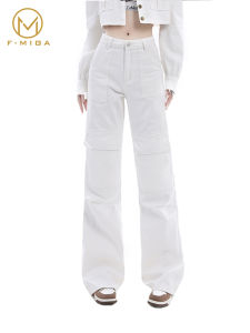 F.MIGA C67 Korean High Waist Jeans Cargo Flare Loose Wide Leg Wanita Jeans Kasual Pants