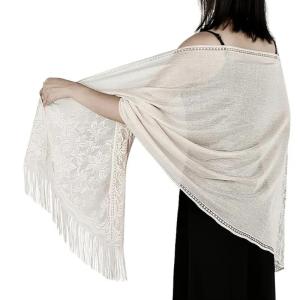 Women Lace Shawl Wrap Shoulder Covering With Tassels Sunproof Shawl Great For Formal Event And Evening Gowns