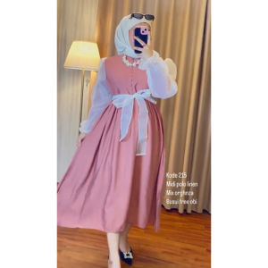 MIDI DRESS POLOS MIX ORGANZA FREE BELT TALI TERBARU BESTSELLER / DRESS KEKINIAN VIRAL