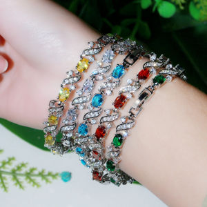 SEQUITO Romantic Charm Oval Stone Bangle Jewelry Pave Sparkling CZ Elegant Fashion Tennis Bracelet for Female B098