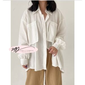 Niki Shirt 2001 - Kemeja Oversize linen 2 Pocket - Kemeja Linen Crinkle - Crinkle Linen Shirt - Kemeja lengan panjang atasan wanita