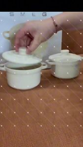 Periuk Kecil Smeg Ceramic Double-Handle Stew Pot with Lid Milk Noodle Soup Pot Kitchen Small Cooking Pot Bread BakingPan