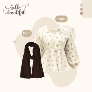 One Set 3in1 Cewe Hijab Elegan | Blouse + Rok + Pashmina | Outfit Setelan Remaja Kekinian - AM60N