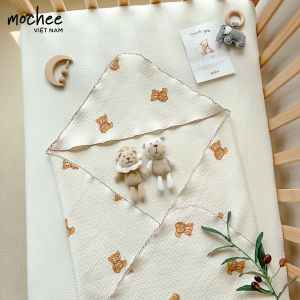 Ủ choàng cho bé Mochee gấu teddy 90x90cm chăn ủ chất lụa cotton cho trẻ 0M+ - Monnie Kids