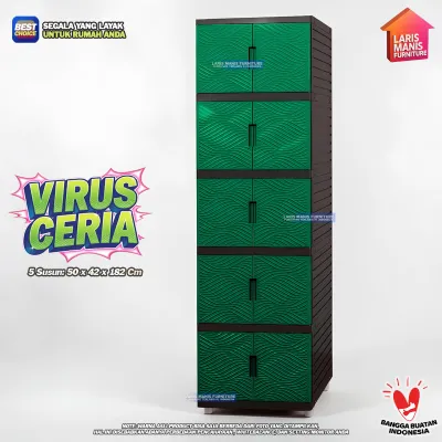 LEMARI PAKAIAN KINGDOM VIRUS LEMARI PINTU 3 SUSUN KABINET LEMARI PLASTIK MINIMALIS - FULL CREAM