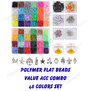 Polymer Flat DIY Bracelet Beads Kit - 48 Color Combo Set W Accessories - 9600 Beads w Acrylic Letter Beads Crytsal String Bracelet Charms