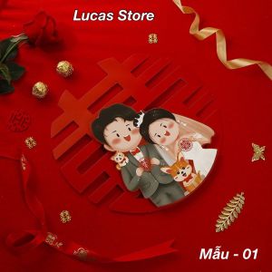Liễn Song Hỷ 3D Cao Cấp - Trang Trí Phòng Cưới Tiệc Cưới Size 44cm