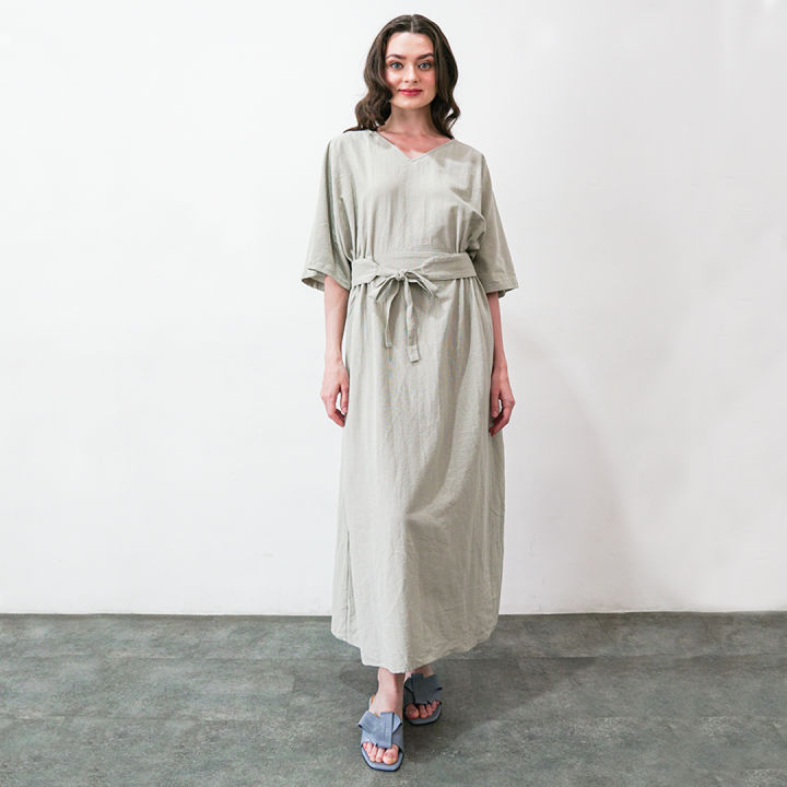 MANNANA Baju Muslim Kaftan Kala Dayana Hijau Sage Green | Lazada Indonesia