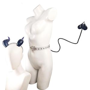 2Pcs Halloween Devil Costume Set Devil Horn Headbandand Flexible Heart Tail for Halloween Cosplay Party Accessories