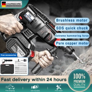 CHUANGCHAO 528VF Brushless Motor Cordless Rotary Impact Hammer Heavy Cordless Impact Drill Electric Hammer Electric Pick Electric Drill 3 Modes Concrete Punching Slotting Drilling Wall 2*Lithium Battery Industrial Tool High Power Tools Heavy Industry