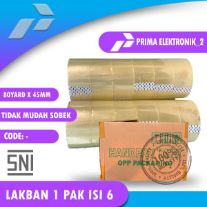 Lakban Premium Bening 80 Yard x 45mm Tahan Sobek Handeru Isi 6 - Harga Grosir