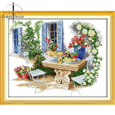 Leisure Time Cross Stitch Complete Set With Pattern Printed Unprinted Aida Fabric Canvas 11CT 14CT Stamped Counted Cloth With Materials DIY Needlework Handmade Embroidery Home Room Wall Decor Sewing Kit