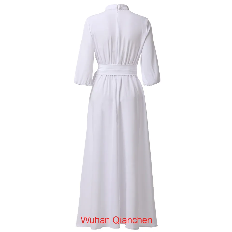 Church Dresses for Women Elegance Audrey Hepburn Style Tab Collar 3/4 Puff  Sleeve Swing Maxi Dress with Long Belt : : Clothing, Shoes 