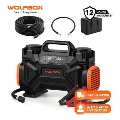 WOLFBOX HF60D 12V Air Compressor 60-Minute Runtime Offroad Air Compressor 150 PSI Heavy Duty Tire Inflator with Auto Stop & Digital Display Dual Cylinder Air Pump for Off-Road 4x4 Vehicle Pickups RVs