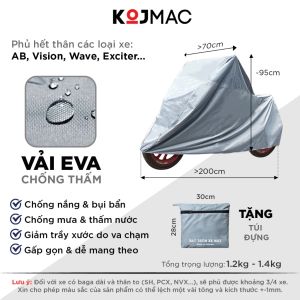 Bạt Phủ Xe Máy Vải EVA Dày Chống Thấm Cách Nhiệt Cao Cấp - Áo Trùm Xe Có Túi Bo Chun 2 Đầu