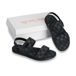 Dép xăng đan quai hậu in vân  Full ca rô E6  Sandal nam thời trang đế đúc mỏng  nhẹ khâu viền đế thủ công chắc chắn