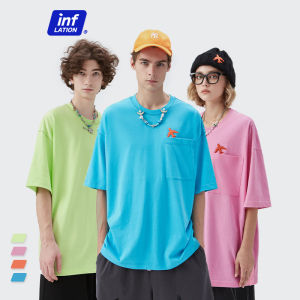 INFLATION brand 2023 spring new product 250g heavy candy color aircraft rubber stamp chest pocket T-shirt boy simple short sleeve