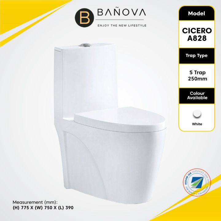 BANOVA CICERO - A828 One Piece WC Toilet Bowl S-Trap Wash Down Water ...