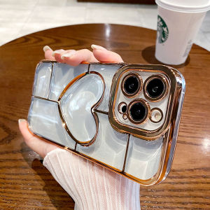 KISSCASE Electroplating Clear Love Heart Case For iPhone15ProMax Mobile Phone Case Protective Silicone All-Inclusive INS Fashion Air Cushion Love Pattern 3D Transparent Case For Apple15 Pro Max 14 Plus 13 12 11 Back Cover