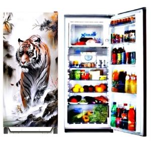 Stiker Kulkas 1 Pintu / Ukuran 120 x60 / BVagian Depan Saja / Cetak Sendiri / Motih Harimau Orange ( COD ) Medinah Fasion
