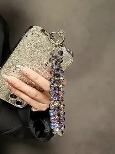 Crystal Phone Lanyard Bling Beaded Wrist Strap Portable Handphone Keychain for Women Daily Accessory