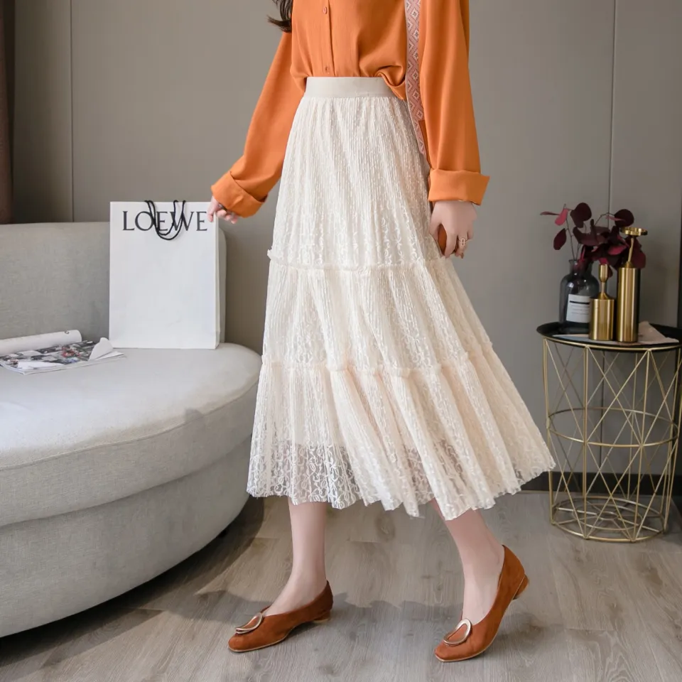 Chân váy ren dài xòe mềm xếp ly CV036 váy tiểu thư công chúa Quảng Châu cao  cấp chữ D - Chân váy | ThờiTrangNữ.vn