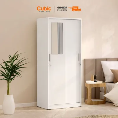 Cubic Lemari Pakaian Sliding Minimalis / Wardrobe Baju / LUNA SL 80 - Putih