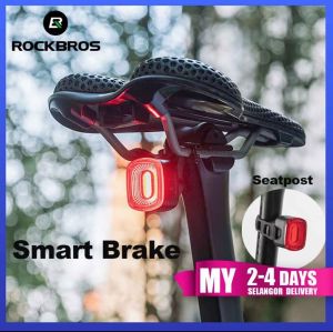 【Arrive In 3 Days】ROCKBROS Smart Brake Tail Light Waterproof Rechargeable MTB Rear Light Ultralight Long Battery Life Bicycle Warning Light Bike Accessories